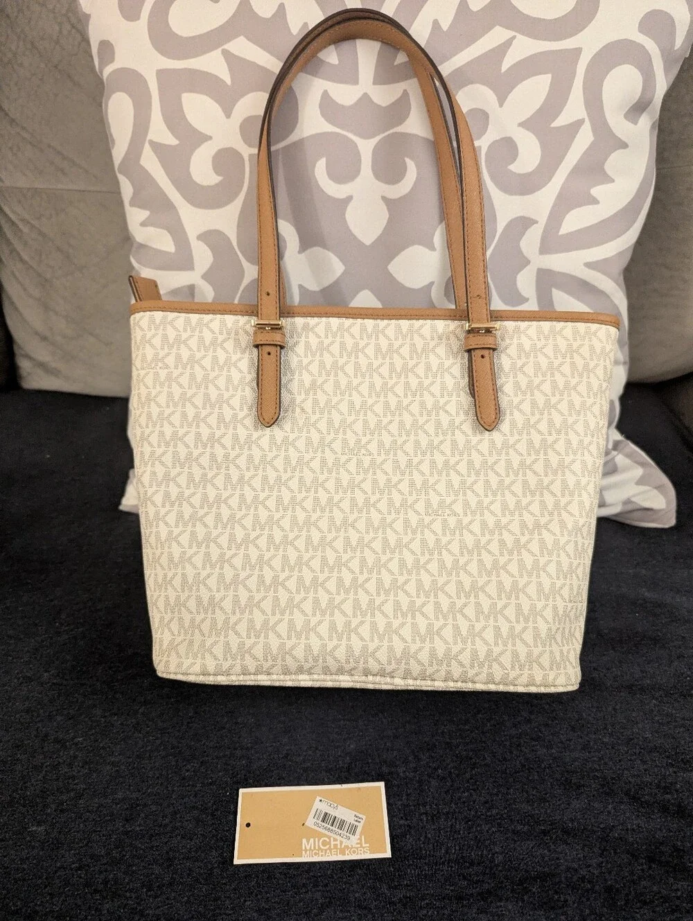 Michael Kors Beige Logo medium Tote with Tan Trim